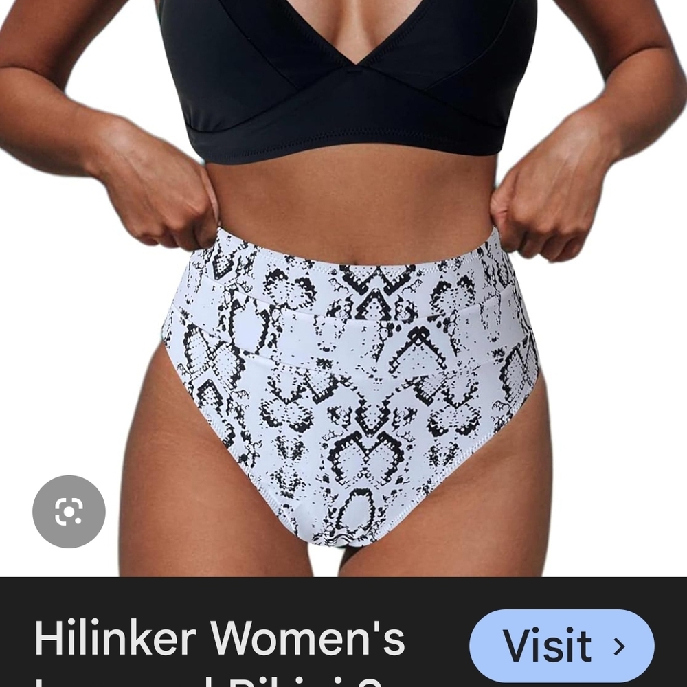 Hilinker New No Tags Size Medium Black and White Snake Print Bikini Bottom